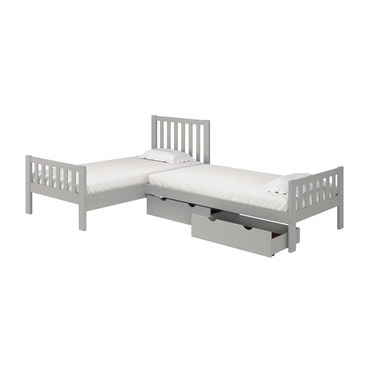 Picture of Alaterre AJAU1180S Aurora Corner L-Shaped Twin Wood Bed Set with Storage Drawers, Dove Gray