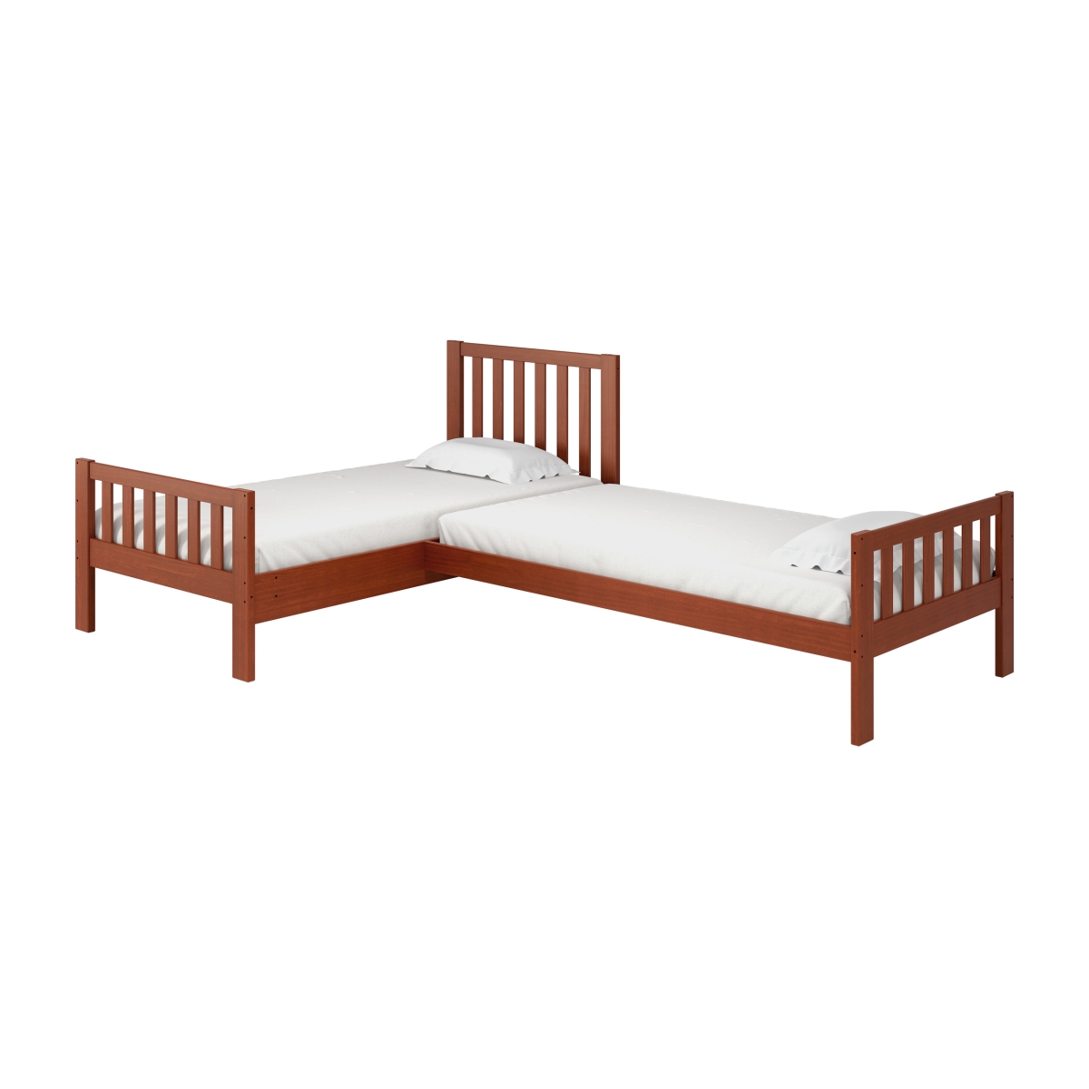 Picture of Alaterre AJAU1170 Aurora Corner L-Shaped Twin Wood Bed Set, Chestnut