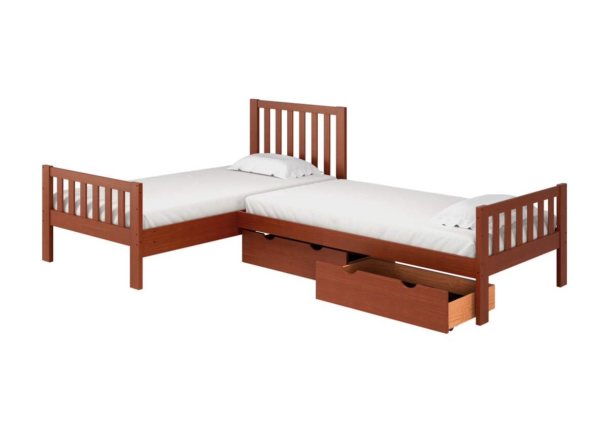 Picture of Alaterre AJAU1170S Aurora Corner L-Shaped Twin Wood Bed Set with Storage Drawers, Chestnut