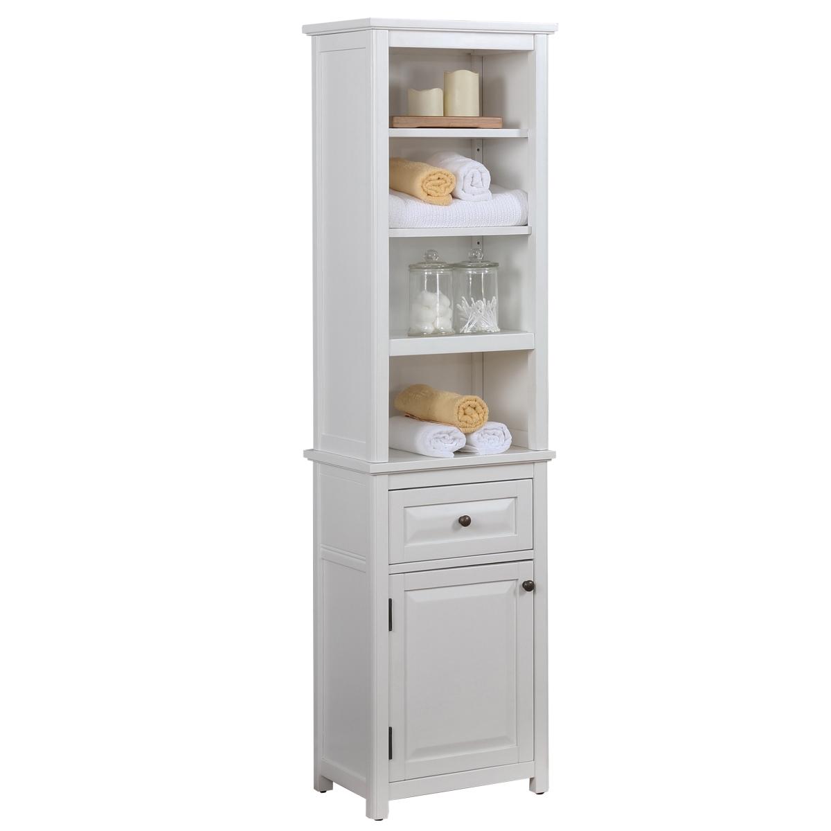 Picture of Alaterre ANVA7678WH Dorset Bathroom Storage Tower with Open Upper Shelves&#44; Lower Cabinet & Drawer