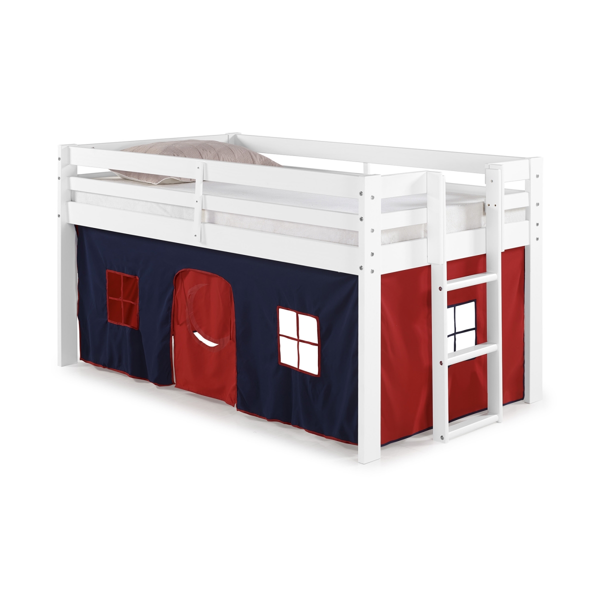 Picture of Alaterre AJJP00WHATBRE Jasper Twin Junior Loft Bed&#44; White Frame&#44; Blue & Red Playhouse Tent
