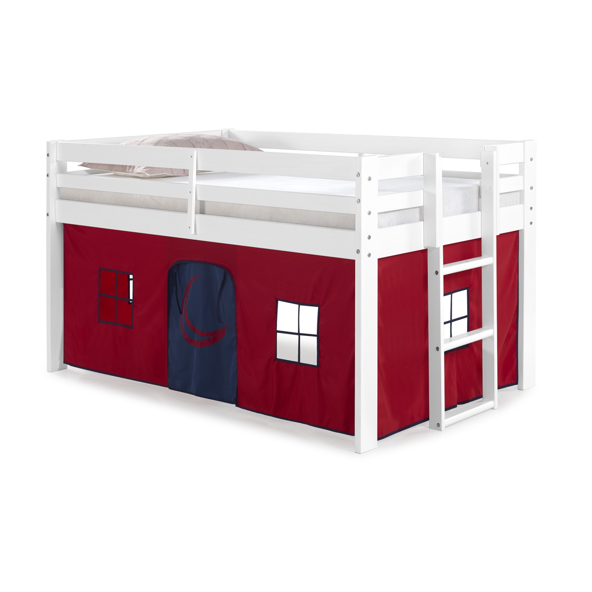 Picture of Alaterre AJJP00WHATRBL Jasper Twin Junior Loft Bed&#44; White Frame&#44; Red & Blue Bottom Playhouse Tent