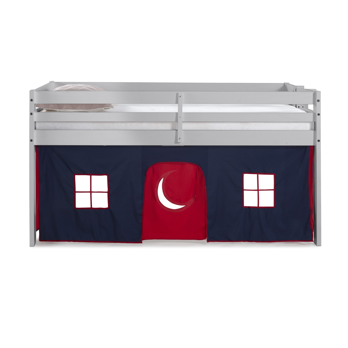 Picture of Alaterre AJJP0080ATBRE Jasper Twin Junior Loft Bed&#44; Dove Gray Frame&#44; Blue & Red Playhouse Tent