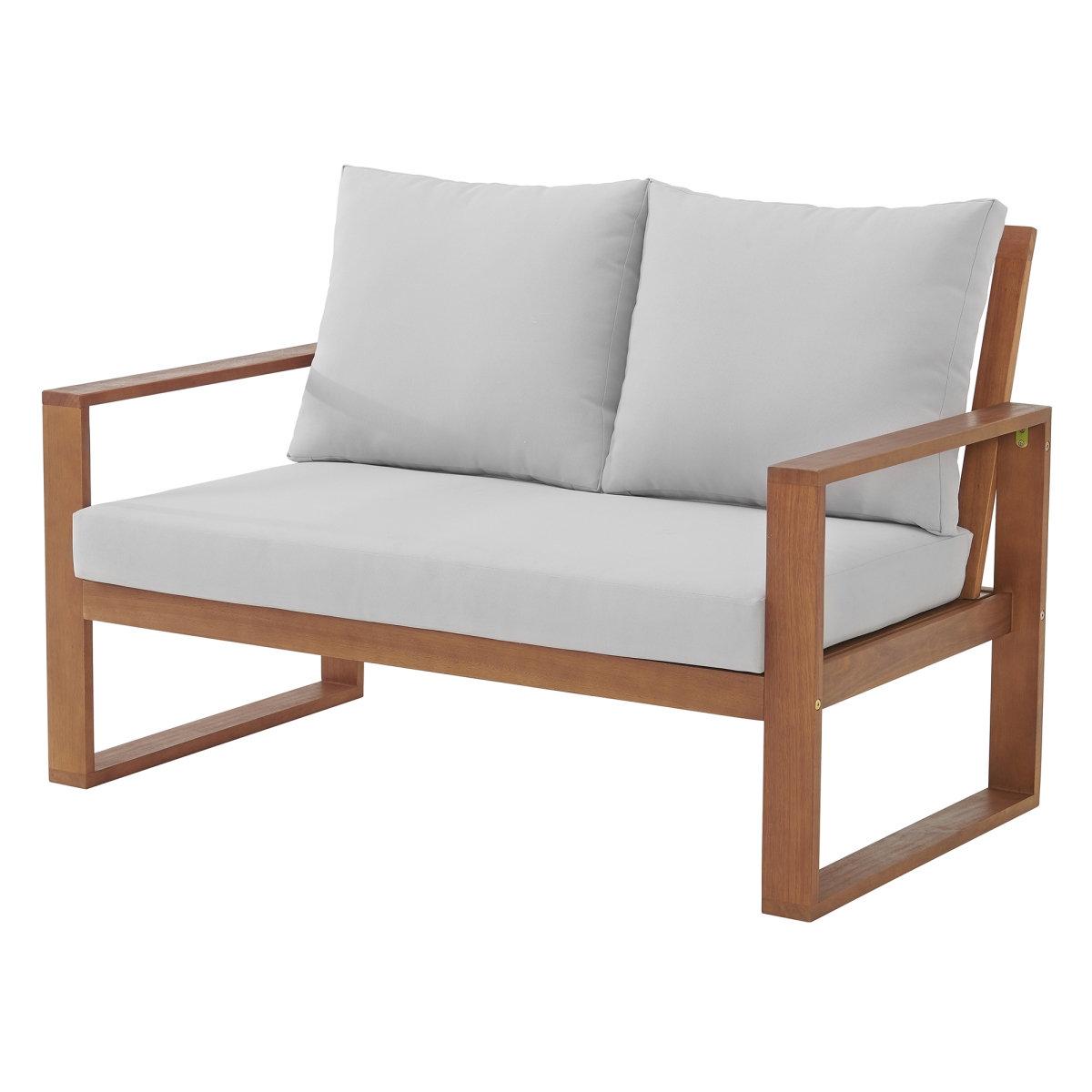 Picture of Alaterre ANGT02EBO Grafton Eucalyptus 2-Seat Outdoor Bench with Gray Cushions