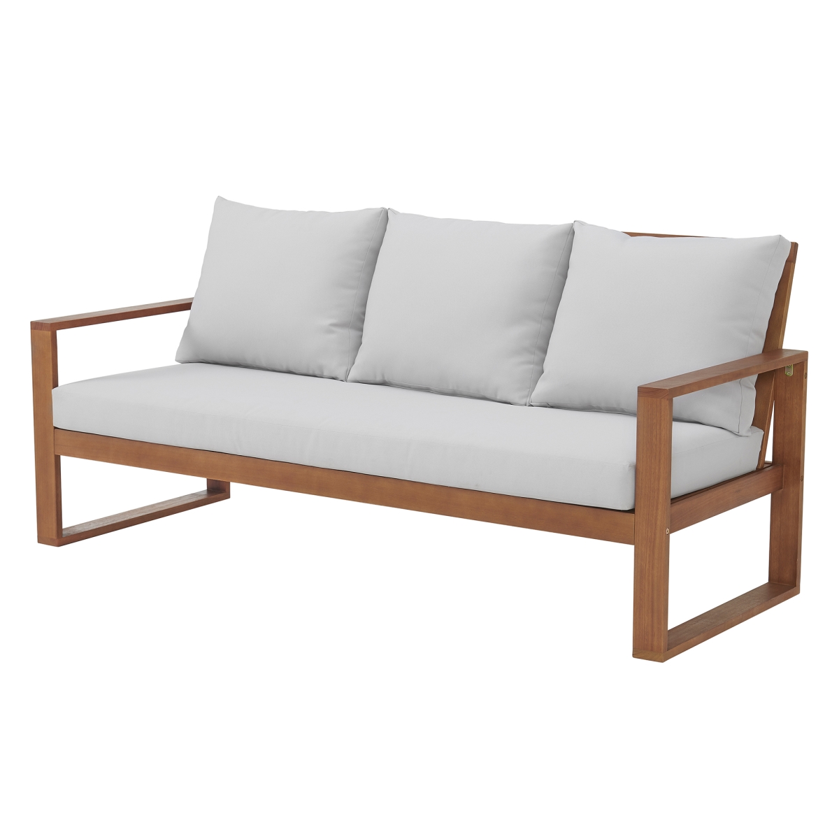 Picture of Alaterre ANGT03EBO Grafton Eucalyptus 3-Seat Outdoor Bench with Gray Cushions