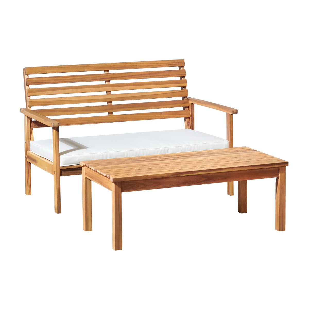 Picture of Alaterre ANOW01ANO 15 in. Orwell Outdoor Acacia Wood Bench with Cushion & Cocktail Table - Set of 2