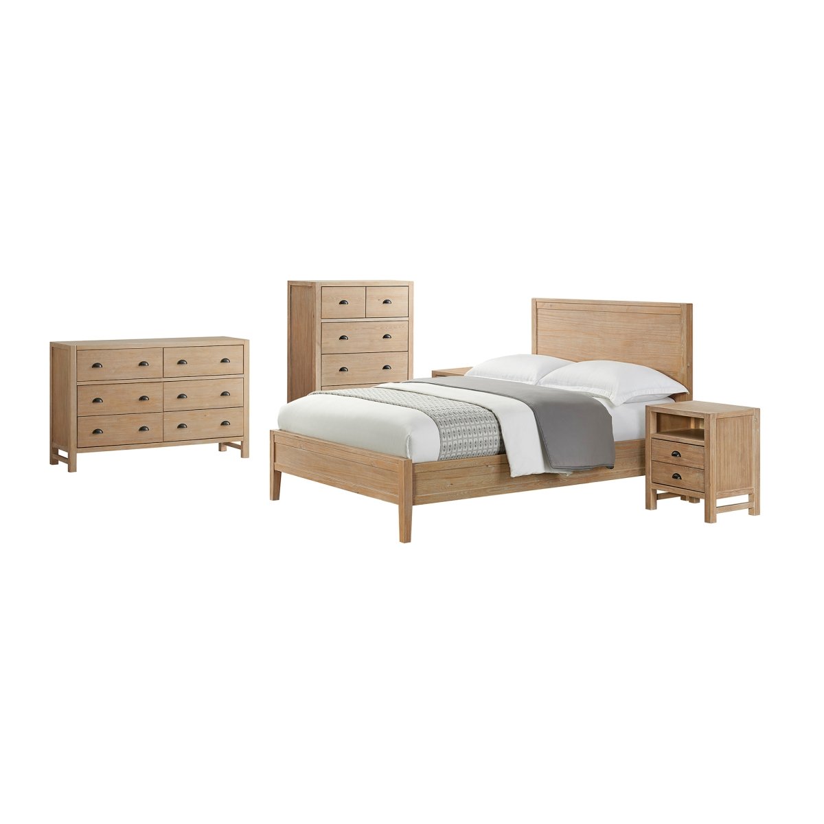 ANAN011343029 Arden Wood Bedroom Set with Queen Size Bed, Two 2-Drawer Nightstand, 5-Drawer Chest & 6-Drawer Dresser - 5 Piece -  ALATERRE FURNITURE