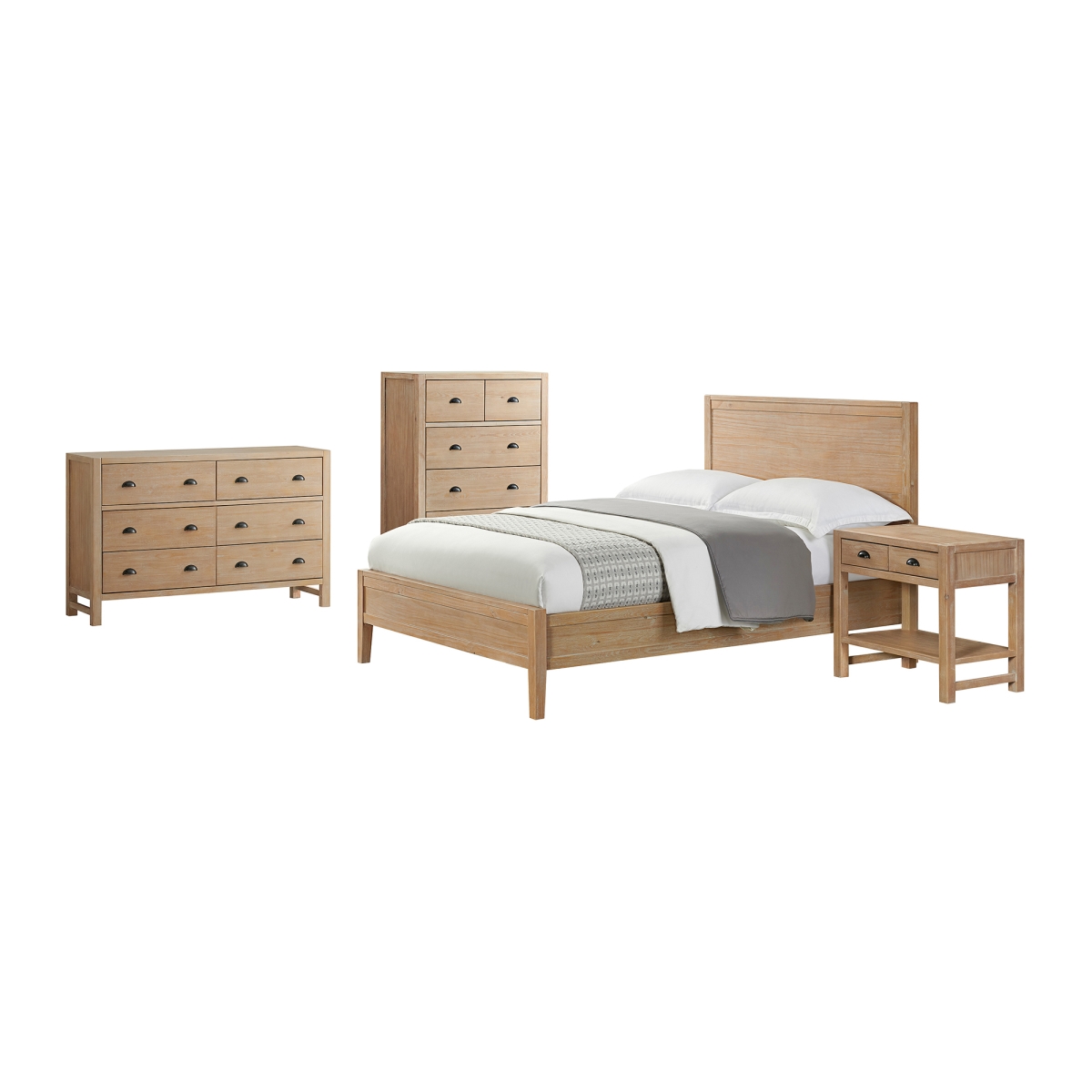 Picture of Alaterre ANAN02343029 Arden Wood Bedroom Set with Queen Size Bed&#44; 2-Drawer Nightstand with open shelf&#44; 5-Drawer Chest & 6-Drawer Dresser - 4 Piece