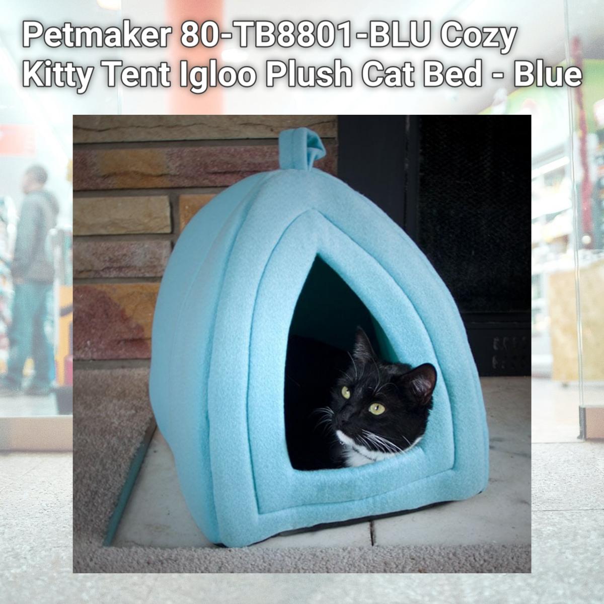 Picture of Petmaker 80-TB8801-BLU Cozy Kitty Tent Igloo Plush Cat Bed - Blue