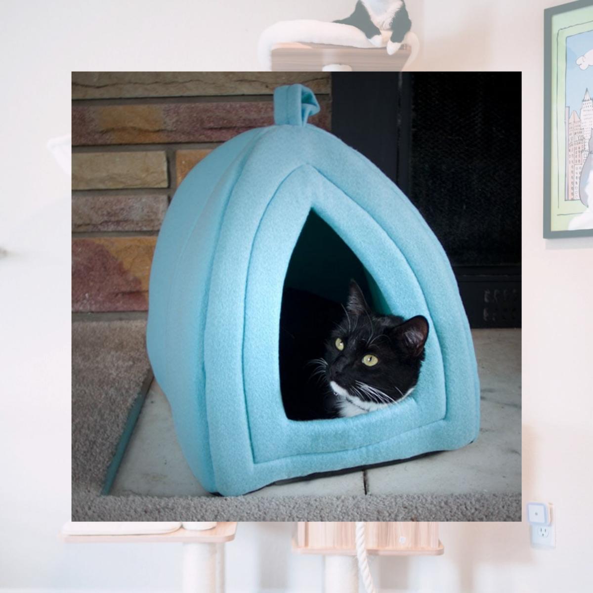 Picture of Petmaker 80-TB8801-BLU Cozy Kitty Tent Igloo Plush Cat Bed - Blue