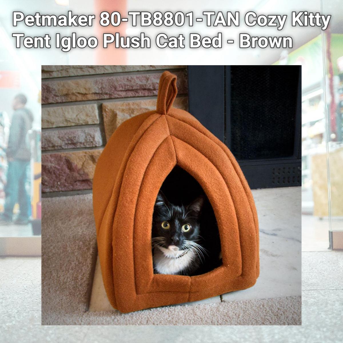 Picture of Petmaker 80-TB8801-TAN Cozy Kitty Tent Igloo Plush Cat Bed - Brown