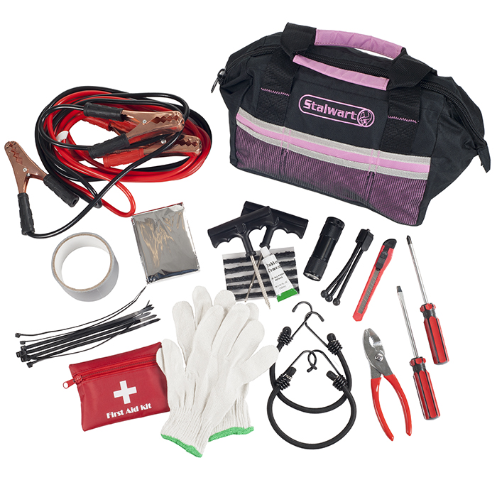 Picture of Stalwart 75-EMG2053 Emergency Roadside Kit with Travel Bag, Pink - 55 Piece