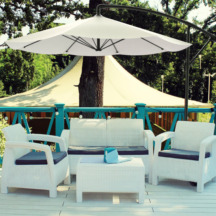 Picture of Pure Garden 50-102-T 10 ft. Cantilever Hanging Outdoor Shade Easy Crank & Base Patio Umbrella - Tan
