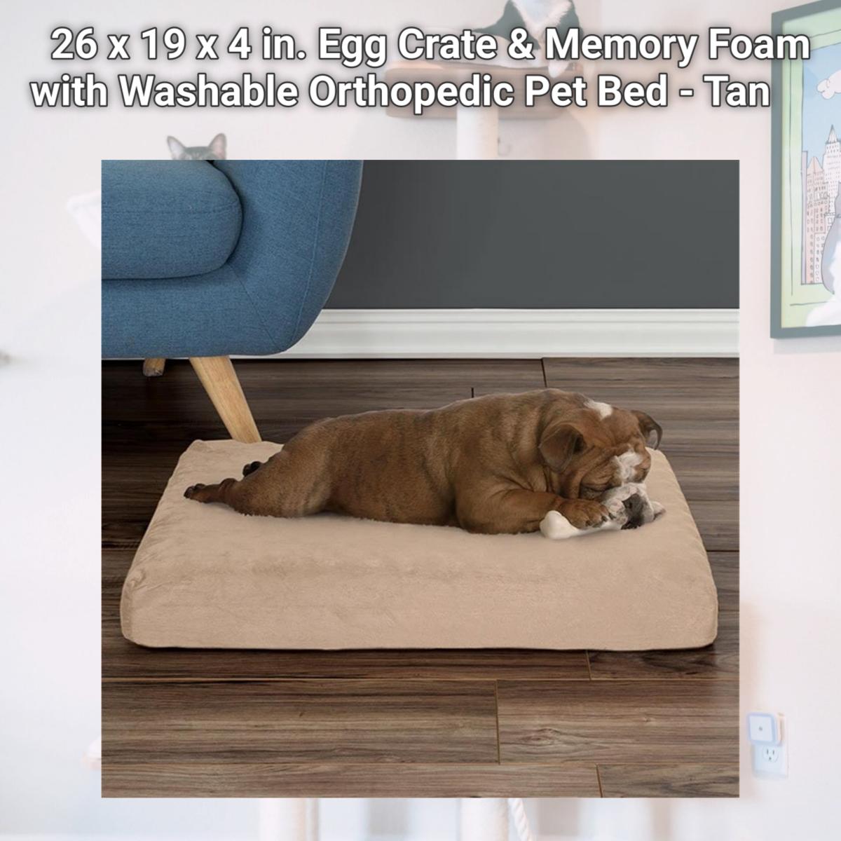 Picture of Petmaker 80-PET4015 26 x 19 x 4 in. Egg Crate & Memory Foam with Washable Orthopedic Pet Bed - Tan