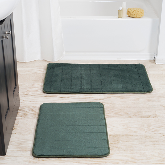 Picture of Lavish Home 67-16-G 2 Piece Memory Foam Striped Bath Mat Set - Green