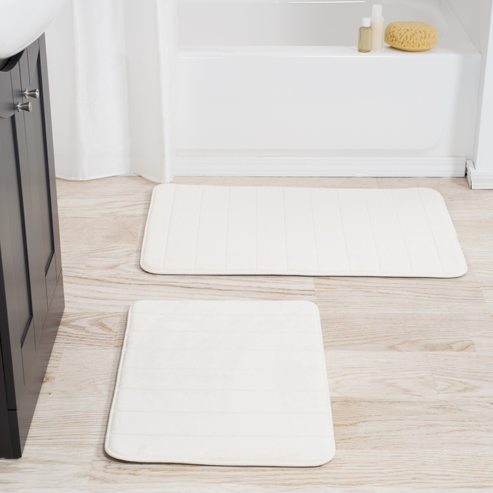 Picture of Lavish Home 67-16-W 2 Piece Memory Foam Striped Bath Mat Set - White