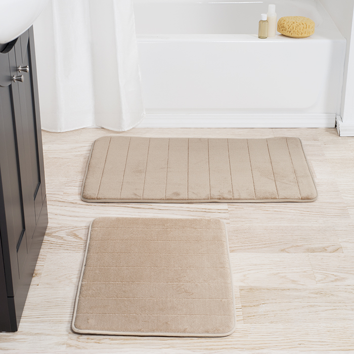 Picture of Lavish Home 67-16-T 2 Piece Memory Foam Striped Bath Mat Set - Taupe