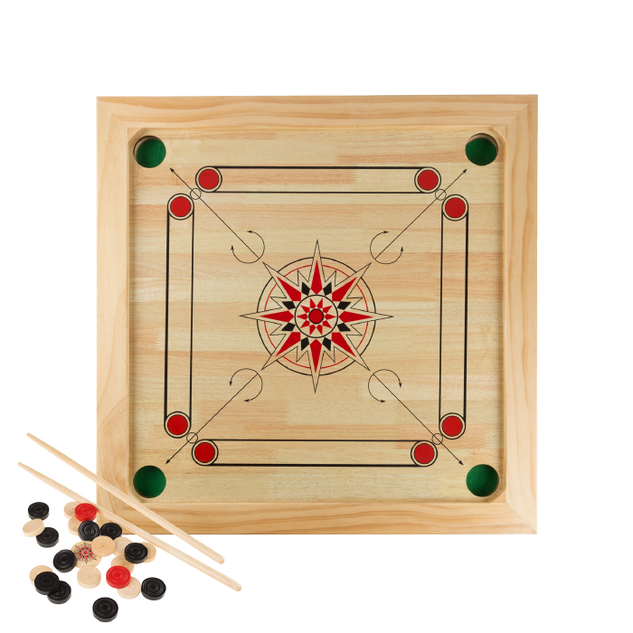 Picture of Hey Play 80-CROK Carrom Board Game Classic Strike & Pocket Table Game with Cue Sticks