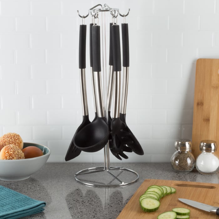 Kitchen Utensil Set 7 Piece - Silver & Black -  Carne, CA3239739