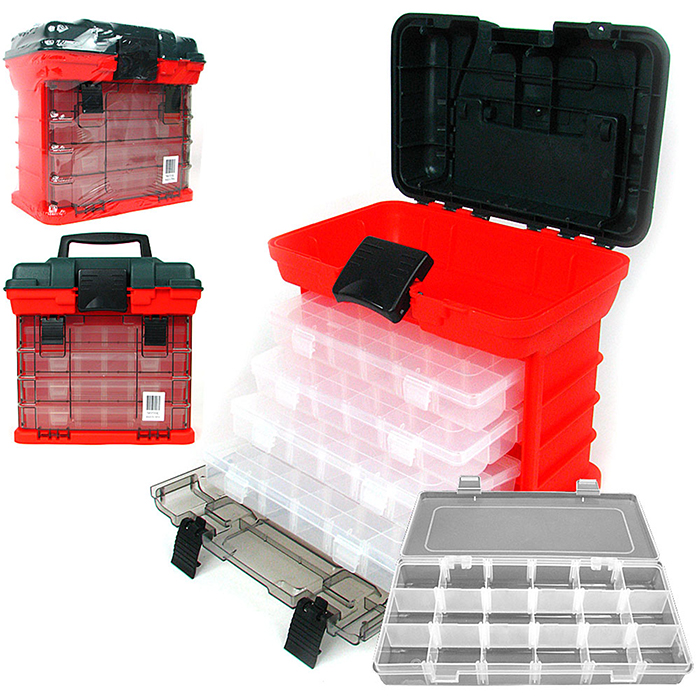 Picture of Stalwart 75-3182A Parts & Crafts Rack Style Tool Box with 4 Organizer&#44; Red