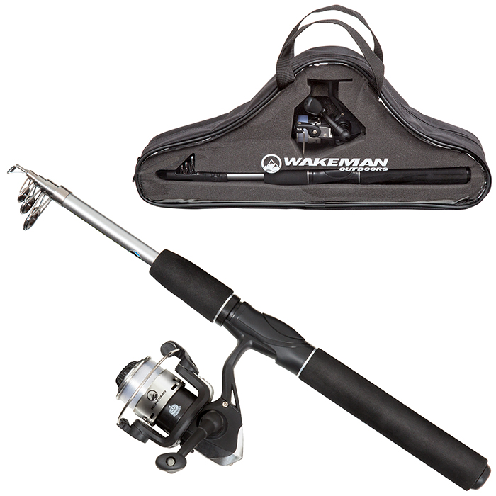 Picture of Wakeman 80-FSH6001 Spinning Reel&#44; Carbon Fiber & Steel Telescopic Pole Fishing Rod & Reel Combo &#44; Black