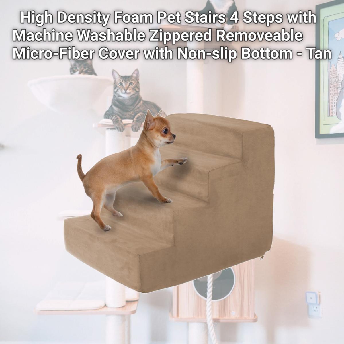 Picture of Petmaker 80-PET6014 High Density Foam Pet Stairs 4 Steps with Machine Washable Zippered Removeable Micro-Fiber Cover with Non-slip Bottom - Tan
