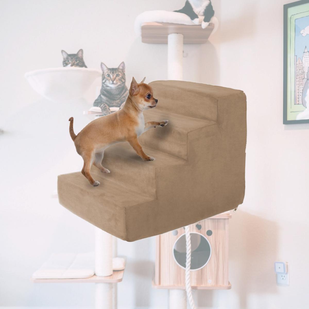 Picture of Petmaker 80-PET6014 High Density Foam Pet Stairs 4 Steps with Machine Washable Zippered Removeable Micro-Fiber Cover with Non-slip Bottom - Tan