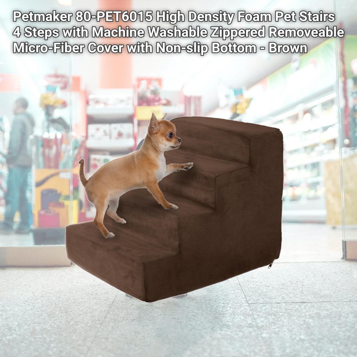 Picture of Petmaker 80-PET6015 High Density Foam Pet Stairs 4 Steps with Machine Washable Zippered Removeable Micro-Fiber Cover with Non-slip Bottom - Brown