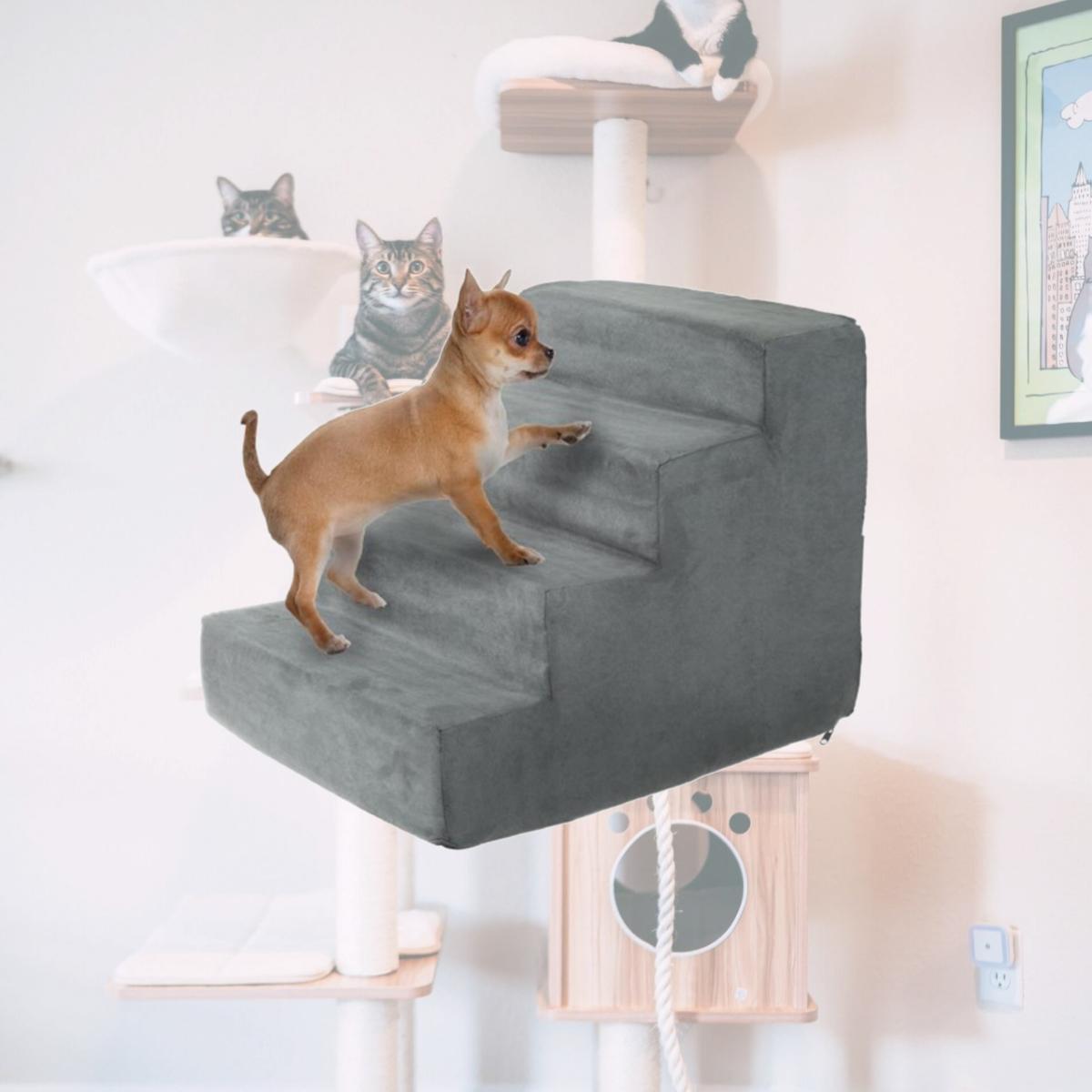 Picture of Petmaker 80-PET6016 High Density Foam Pet Stairs 4 Steps with Machine Washable Zippered Removeable Micro-Fiber Cover with Non-slip Bottom - Gray