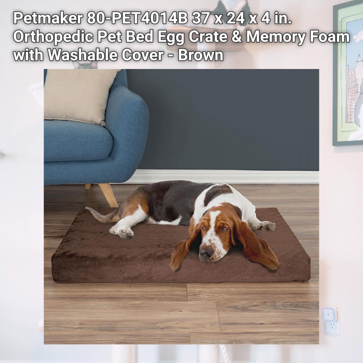 Picture of Petmaker 80-PET4014B 37 x 24 x 4 in. Orthopedic Pet Bed Egg Crate & Memory Foam with Washable Cover - Brown