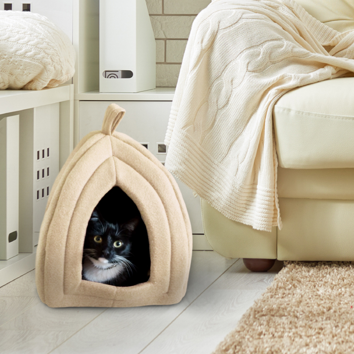 Picture of Petmaker 80-PET6002 Cat Pet Bed Igloo Soft Indoor Enclosed Covered Tent & House - Tan