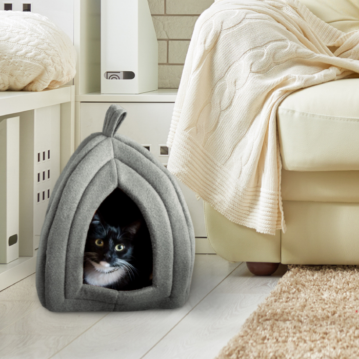 Picture of Petmaker 80-PET6001 Cat Pet Bed Igloo Soft Indoor Enclosed Covered Tent & House for Cats Kittens & Small Pets with Removable Cushion Pad - Gray