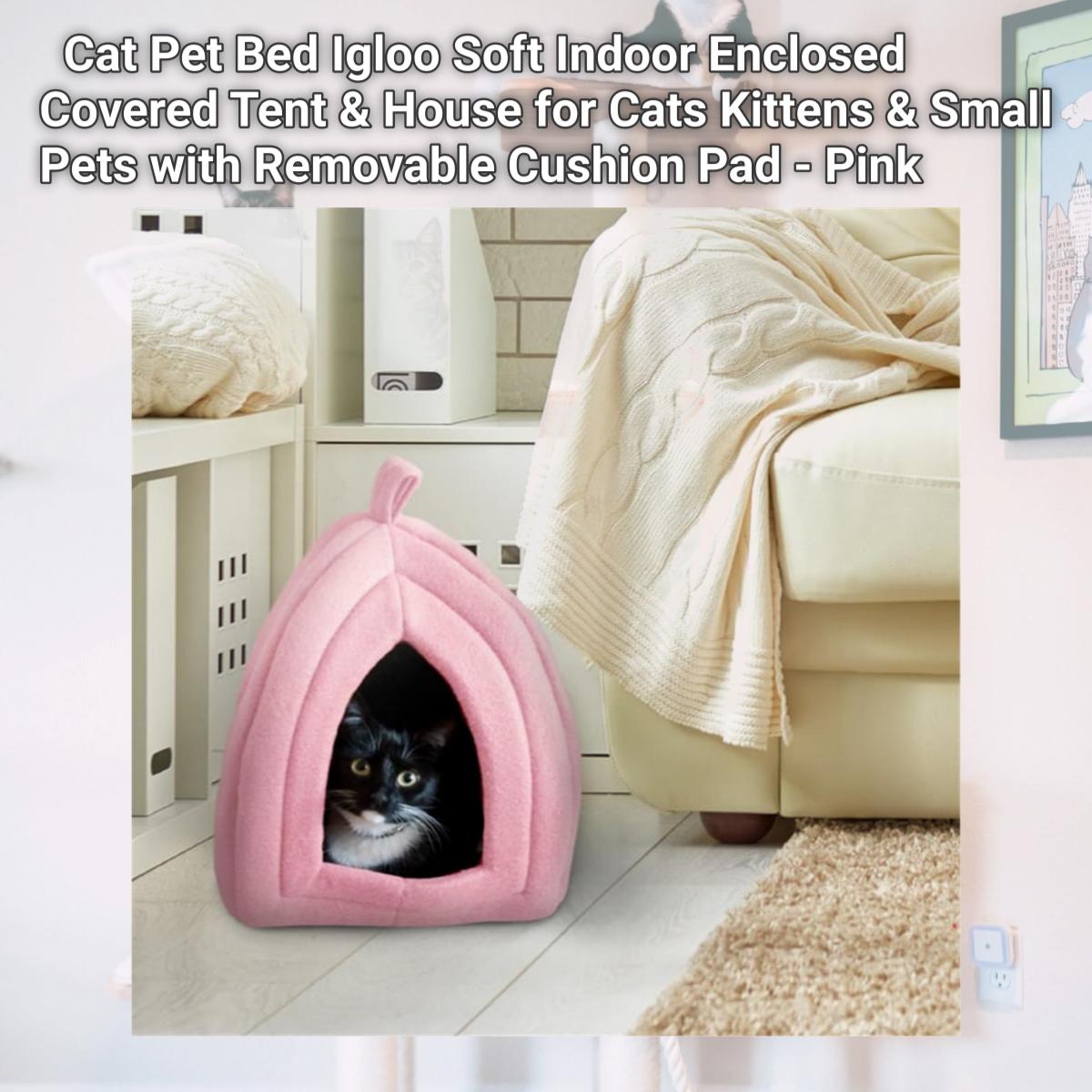 Picture of Petmaker 80-PET6000 Cat Pet Bed Igloo Soft Indoor Enclosed Covered Tent & House for Cats Kittens & Small Pets with Removable Cushion Pad - Pink