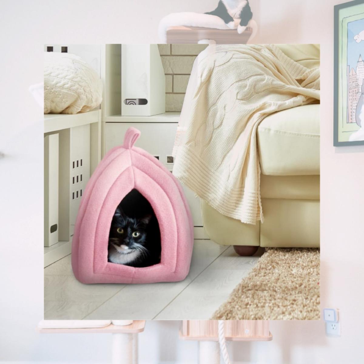 Picture of Petmaker 80-PET6000 Cat Pet Bed Igloo Soft Indoor Enclosed Covered Tent & House for Cats Kittens & Small Pets with Removable Cushion Pad - Pink