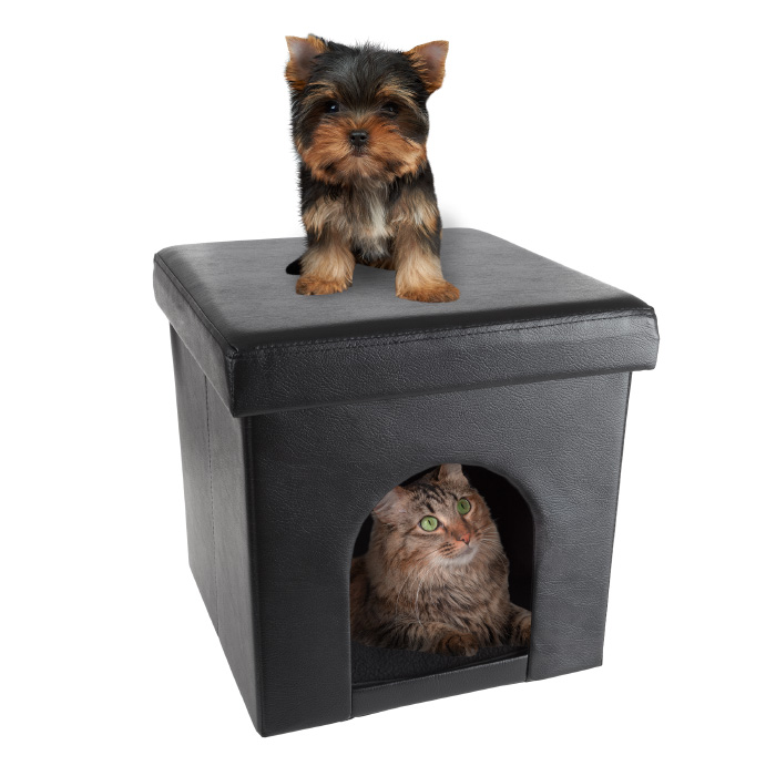 Picture of Petmaker 80-PET6109 Pet House Ottoman Collapsible Multipurpose Cat or Small Dog Bed&#44; Faux Leather - Black