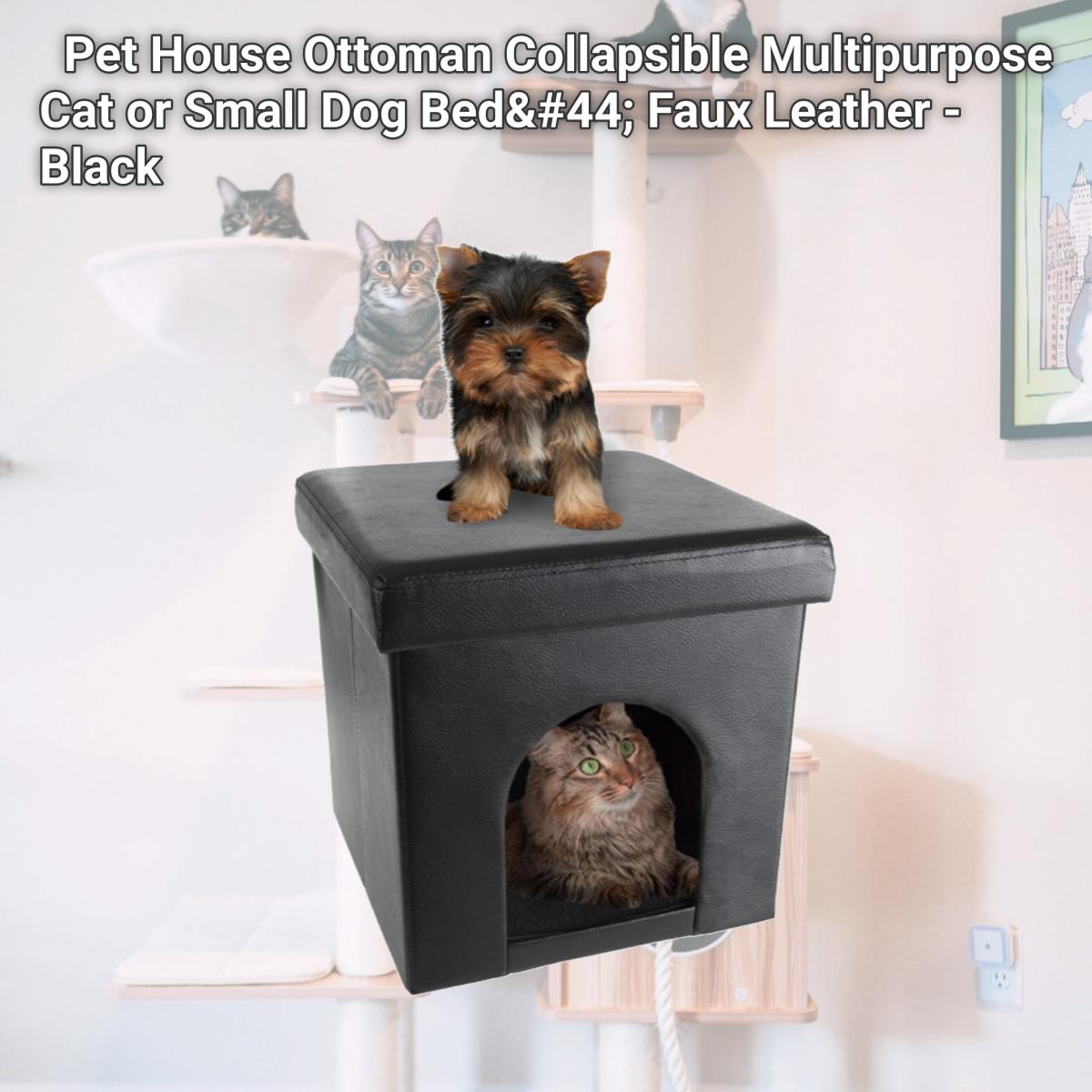 Picture of Petmaker 80-PET6109 Pet House Ottoman Collapsible Multipurpose Cat or Small Dog Bed&#44; Faux Leather - Black