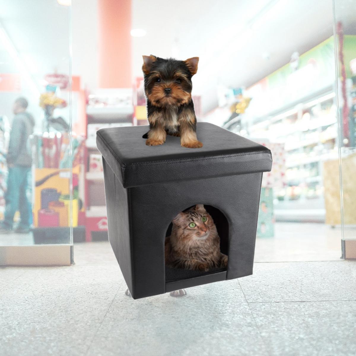Picture of Petmaker 80-PET6109 Pet House Ottoman Collapsible Multipurpose Cat or Small Dog Bed&#44; Faux Leather - Black