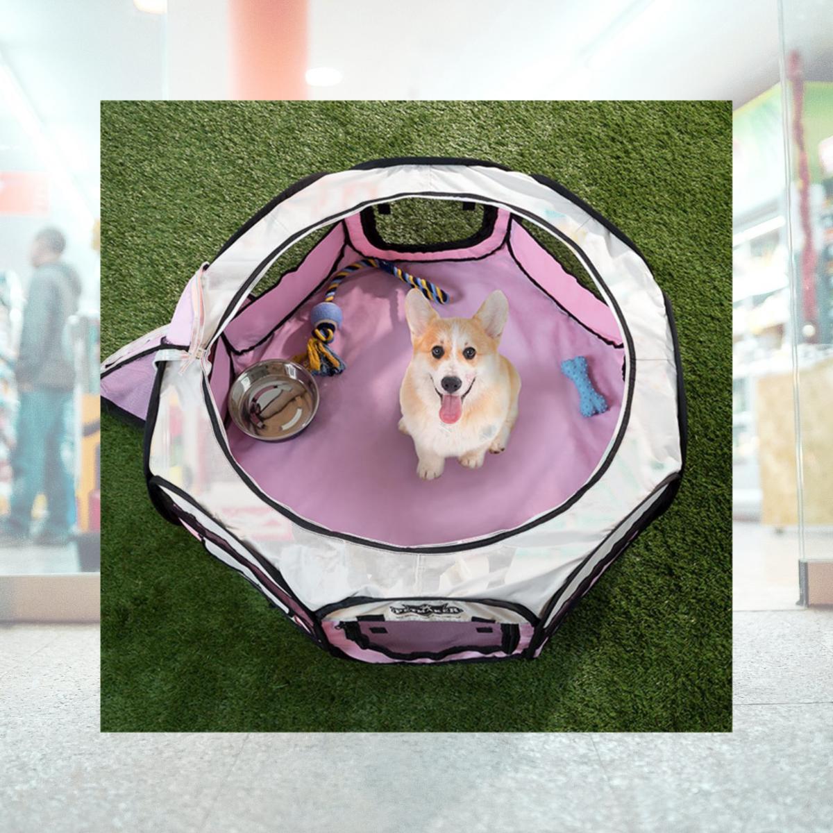 Picture of Petmaker 80-PET5061 3.48 lbs Portable Pop Up Pet Play Pen with Carrying Bag, Pink - 33 in. dia. x 15.5 in.
