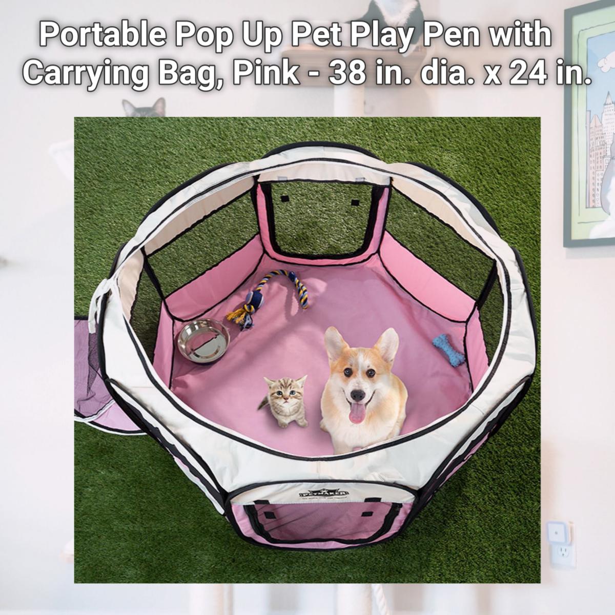 Picture of Petmaker 80-PET5063 Portable Pop Up Pet Play Pen with Carrying Bag, Pink - 38 in. dia. x 24 in.