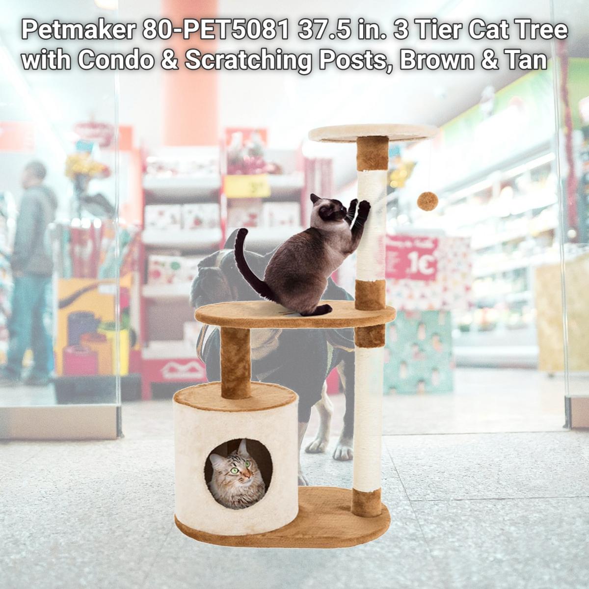 Picture of Petmaker 80-PET5081 37.5 in. 3 Tier Cat Tree with Condo & Scratching Posts&#44; Brown & Tan