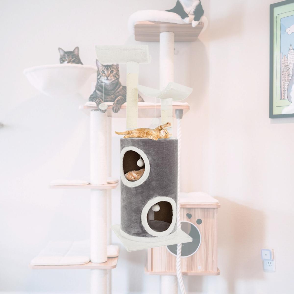 Picture of Petmaker 80-PET5085 44.75 in. 5 Tier Double Decker Condo Cat Tree with 4 Toys 2 Scratching Post&#44; Gray & White - 19 lbs