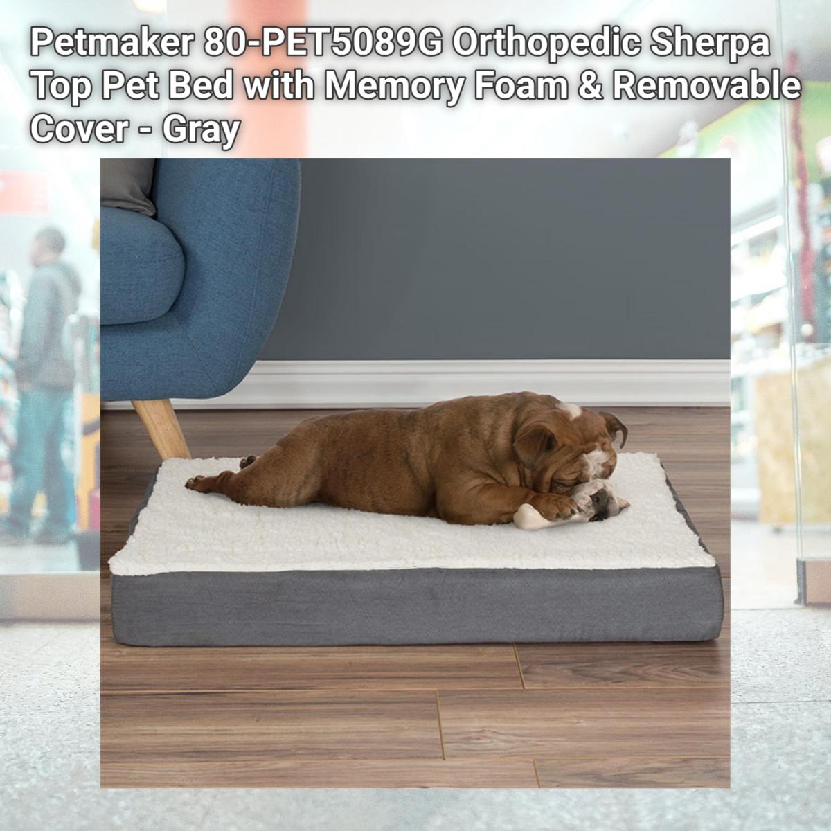 Picture of Petmaker 80-PET5089G Orthopedic Sherpa Top Pet Bed with Memory Foam & Removable Cover - Gray