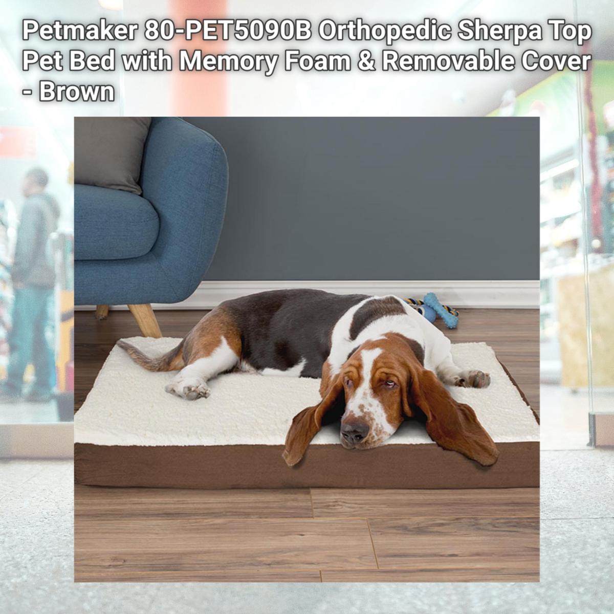 Picture of Petmaker 80-PET5090B Orthopedic Sherpa Top Pet Bed with Memory Foam & Removable Cover - Brown