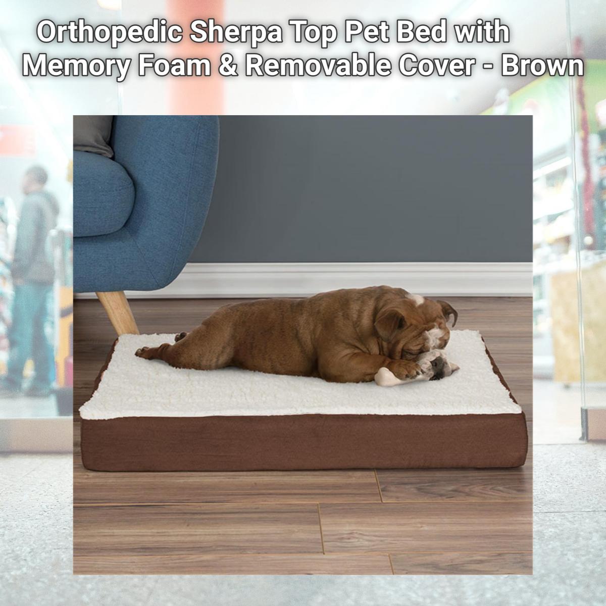 Picture of Petmaker 80-PET5089B Orthopedic Sherpa Top Pet Bed with Memory Foam & Removable Cover - Brown