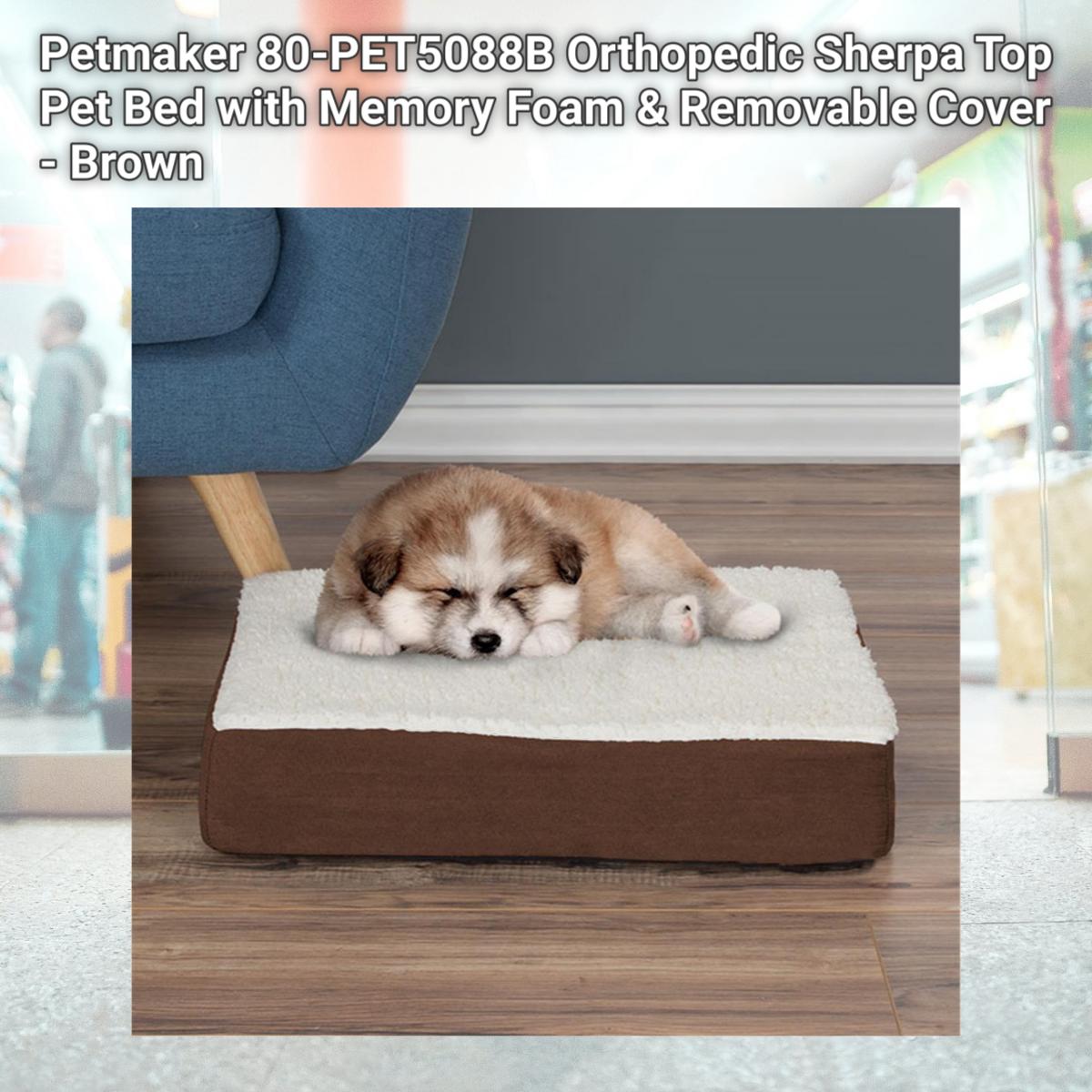 Picture of Petmaker 80-PET5088B Orthopedic Sherpa Top Pet Bed with Memory Foam & Removable Cover - Brown