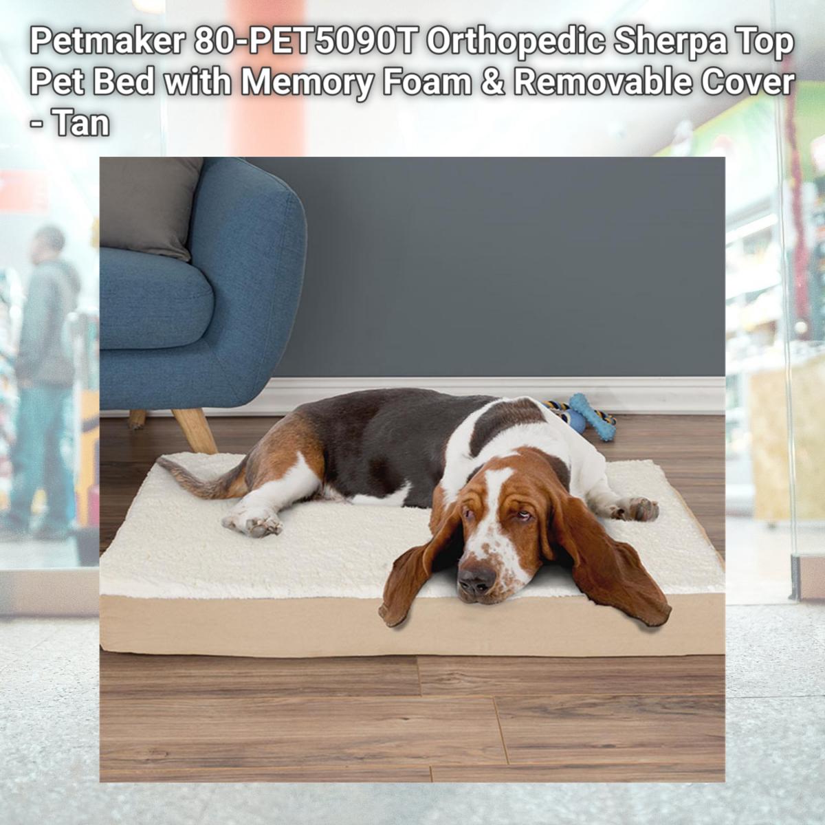 Picture of Petmaker 80-PET5090T Orthopedic Sherpa Top Pet Bed with Memory Foam & Removable Cover - Tan