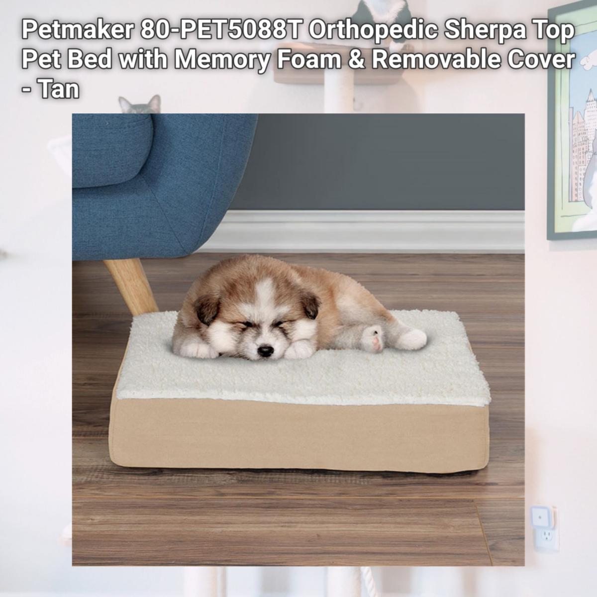 Picture of Petmaker 80-PET5088T Orthopedic Sherpa Top Pet Bed with Memory Foam & Removable Cover - Tan