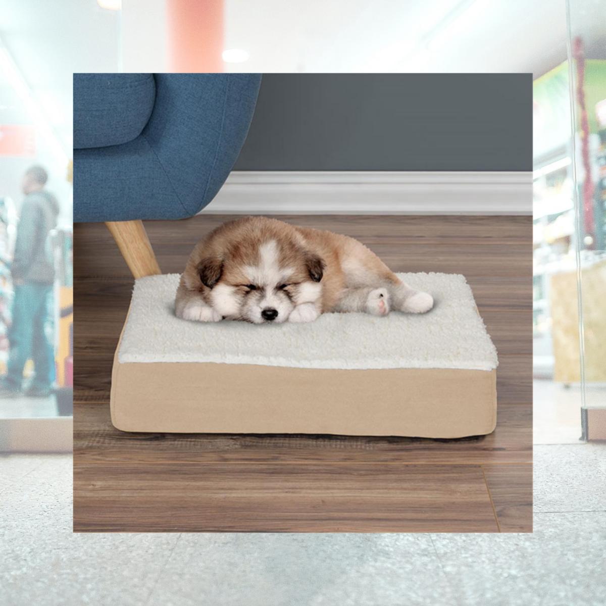Picture of Petmaker 80-PET5088T Orthopedic Sherpa Top Pet Bed with Memory Foam & Removable Cover - Tan