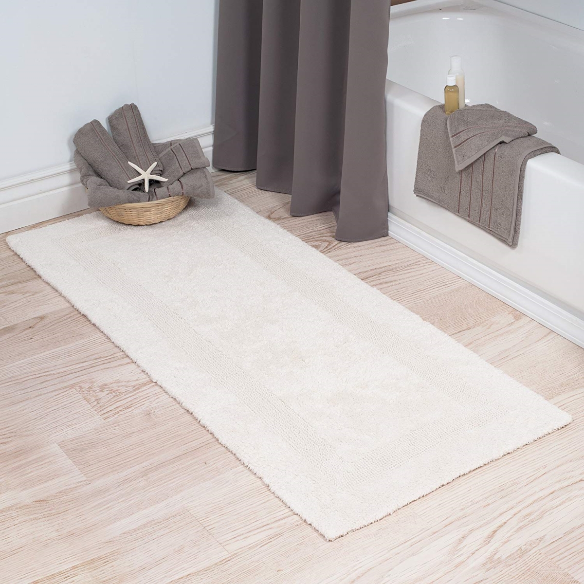 Picture of Bedford Home 67A-01554 100 Percent Cotton Reversible Long Bath Rug - Ivory - 24 x 60 in.