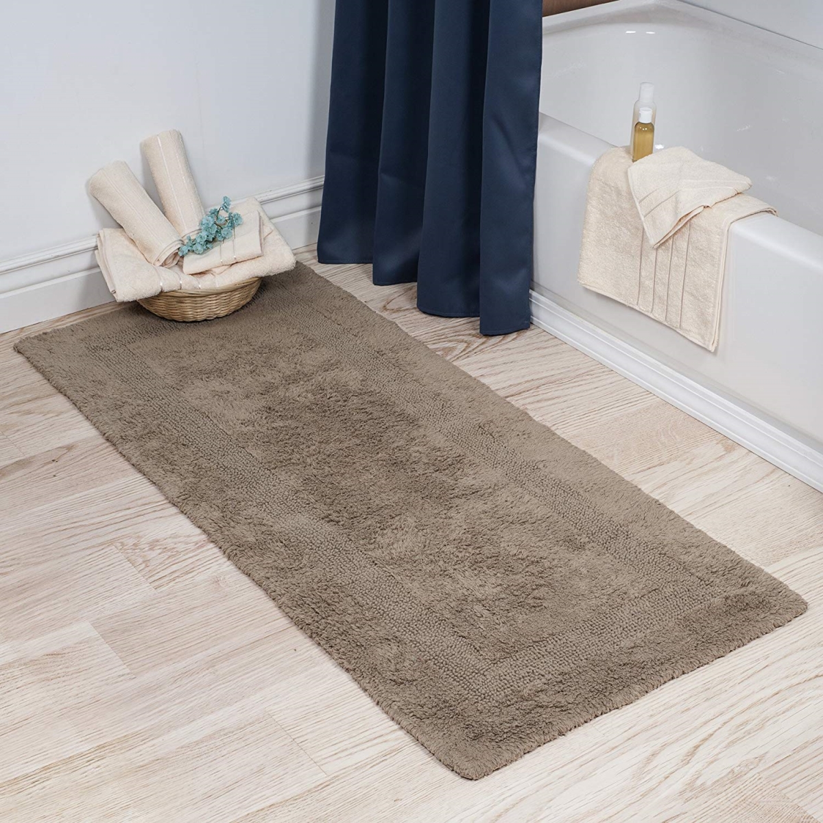 Picture of Bedford Home 67A-01561 100 Percent Cotton Reversible Long Bath Rug - Taupe - 24 x 60 in.